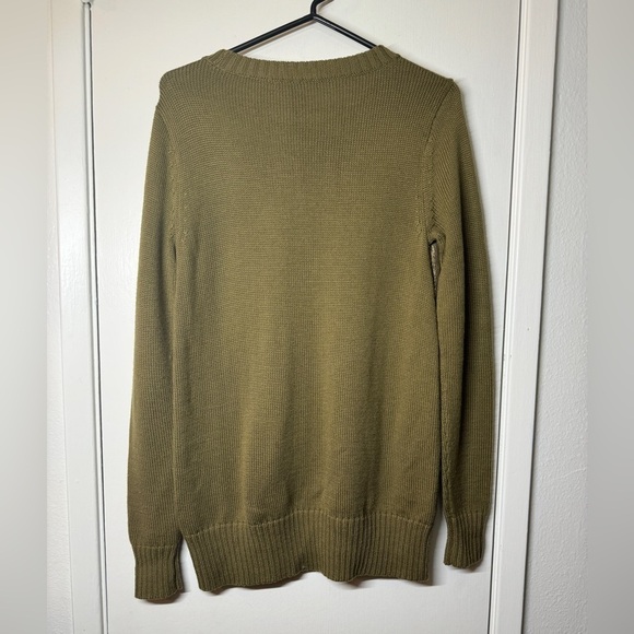 Kenneth Cole Olive Green Bronze Metallic Merino Wool Blend Knit Chain Sweater S - Picture 9 of 13